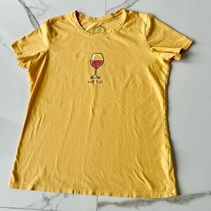 Life Is Good Women’s Half Full Wine Glass Short Sleeve Graphic Tee Sz. M